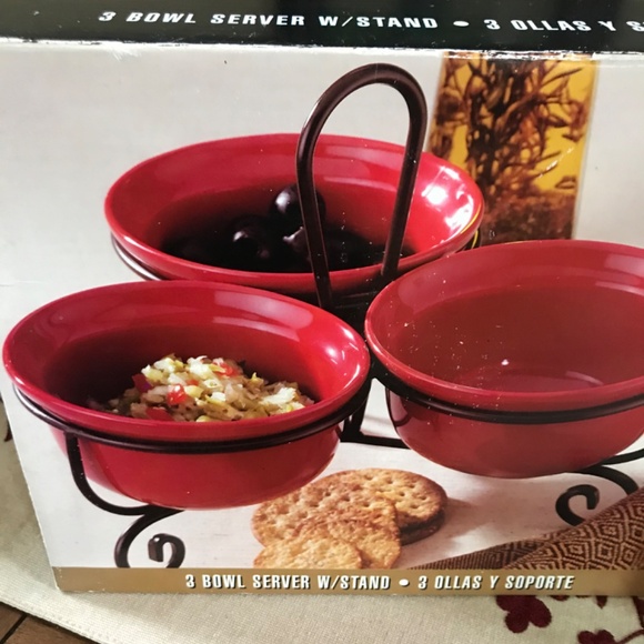 Caliente 3 Bowl Server with Stand Red and Bronze - Picture 7 of 7